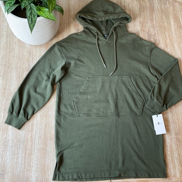 7 For All Mankind Green Hooded Long Sleeve Oversized Sweatshirt Dress - Picture 4 of 13